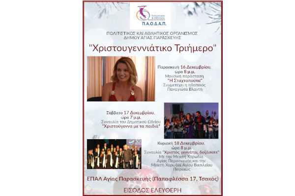 Χριστουγεννιάτικο τριήμερο» από τον ΠΑΟΔΑΠ, για μικρούς και μεγάλους